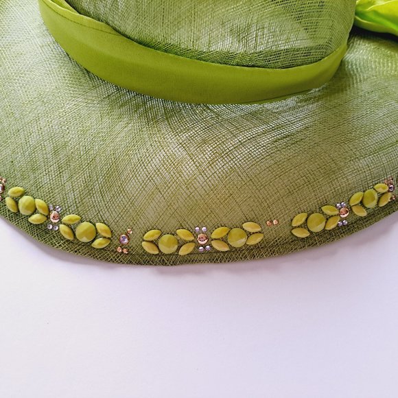 VDP Women's Italian Straw Silk Summer Beach Green Hat - Picture 5 of 15